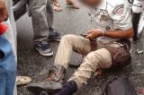Soldado da Policia Militar colide sua moto em carro no centro de Jaguarari