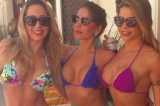 De biquíni, ex-BBBs Anamara e Cacau exibem curvas em pool party nos EUA