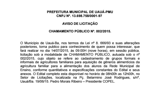 PREFEITURA MUNICIPAL DE UAUÁ