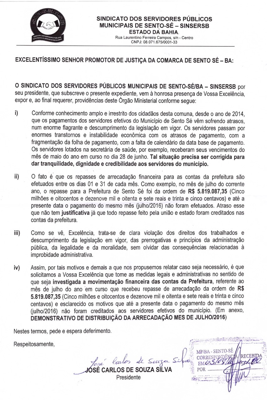 Petição MP - Sento Sé em Foco