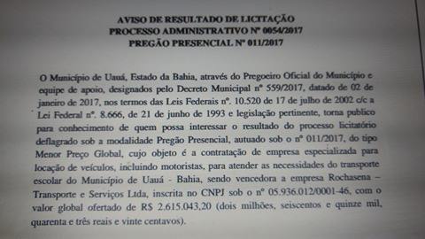contratação empresa do transporte