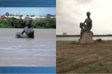 Seca no Rio São Francisco expõe estátua que ficava sob a água Seca no Rio São Francisco expõe estátua que ficava sob a água