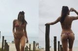 Irmã de Camila Queiroz faz bonito em praia