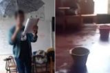 Estudante usa guarda-chuva dentro da sala de aula por causa de goteiras em escola na Bahia