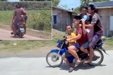 Vídeo mostra cinco homens andando empilhados em uma moto; assista Vídeo mostra cinco homens andando empilhados em uma moto; assista