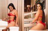 Maraisa, da dupla com Maiara, posa de biquíni vermelho em frente ao piano e surpreende internautas