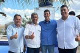 Prefeito Marcos Lobo, Jairo Rocha e Bruno Lima recepcionam o governador Jerônimo Rodrigues em Quijingue