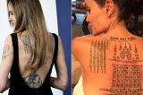 Angelina Jolie precisou se ajoelhar e rezar para fazer tatuagens que mostrou no Festival de Veneza