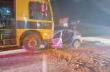 Motorista morre após colidir carro com ônibus escolar na BR-104