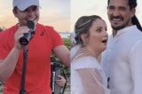 Matheus, da dupla com Kauan, surpreende noivos em casamento em praia na Paraíba
