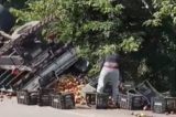Caminhão carregado de mangas tomba e motorista morre em acidente