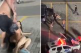 Vídeo mostra soldado sendo preso após agredir mulher, também policial, e outros colegas de farda; assista