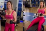 Aos 48 anos, Joice Hasselmann mostra tanquinho na academia e manda indireta: ‘Photoshop de hoje’