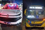 Mulher morre atropelada por ônibus após se jogar de caminhonete; homem é detido