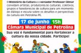Ministério da Cultura participa de plenária, articulada pelo vereador Professor Gilmar, em Petrolina, nesta quarta-feira (17)