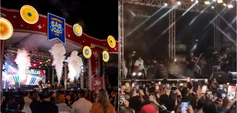 Palco desaba durante show de Amado Batista em São João de Itapetinga e gera pânico; veja vídeo